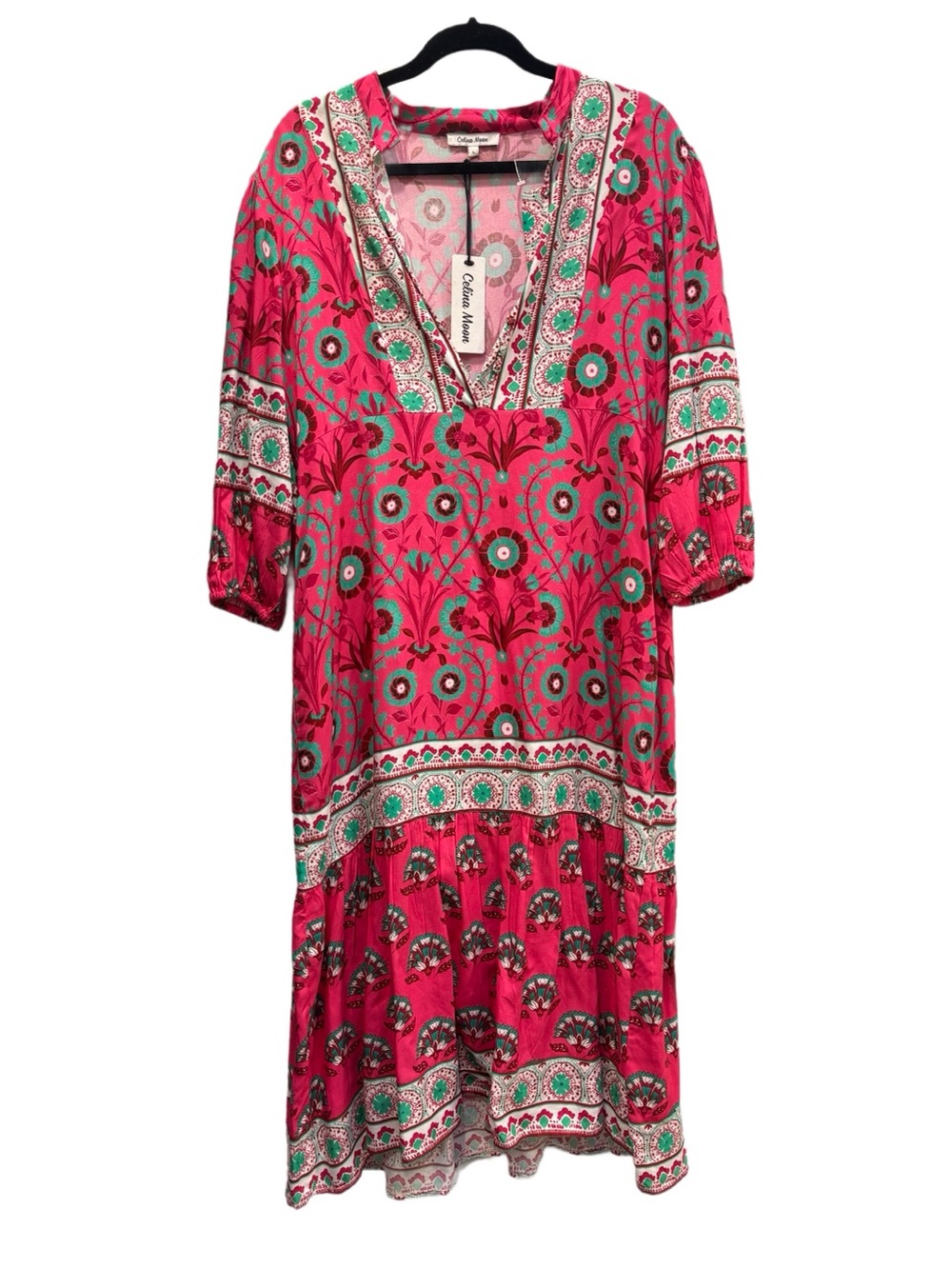 Celina Moon NWT Pink Paisley Floral Midi Dress, Boho 🌸 BELT NOT INCLUDED